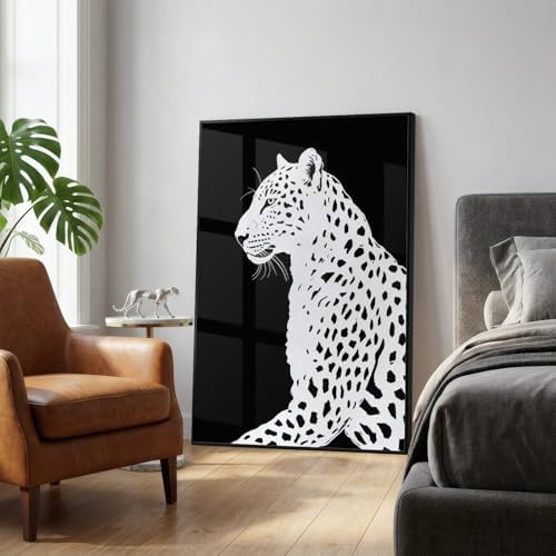 Large Framed Modern Black and White Leopard Wall Art, 1 Piece 24x36 In - Image 4