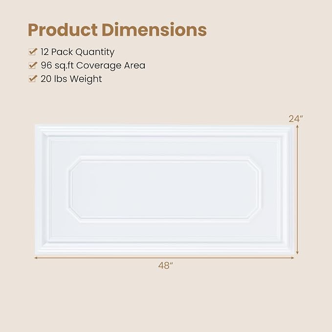 Giantex 12 Pack PVC Wall Panels, Glue Up or Drop Ceiling Panel, Waterproof 3D - Image 7