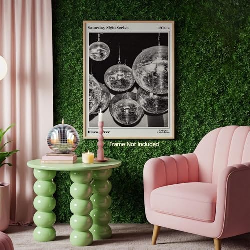 70s Disco Ball Wall Art 24x36in Unframed Vintage Black and White Newspaper - Image 4