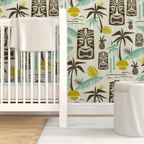 Spoonflower Island Tiki Tan Peel and Stick Removable Wallpaper - Image 6