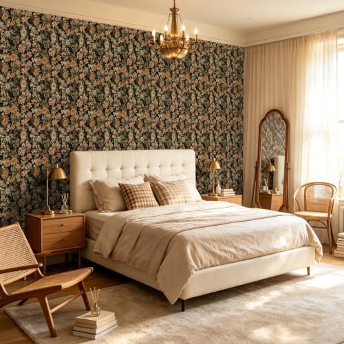Dark Vintage Olive Floral Peel and Stick Wallpaper 17.5" x 118" - Image 4