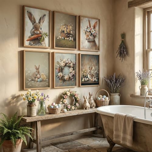 KYSNGMT Vintage Easter Bunny Wall Art Prints Set of 6 Unframed - Image 7
