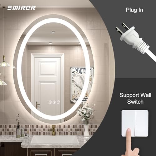 SMIROR 40 x 24 Oval LED Bathroom Mirror, Lighted Vanity Mirror - Image 5