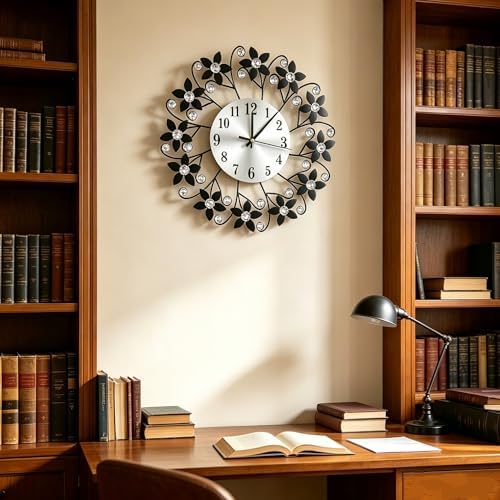 TeamSky 14.5" Metal Crystal Wall Clock, Silent Modern Decorative Clock - Image 3