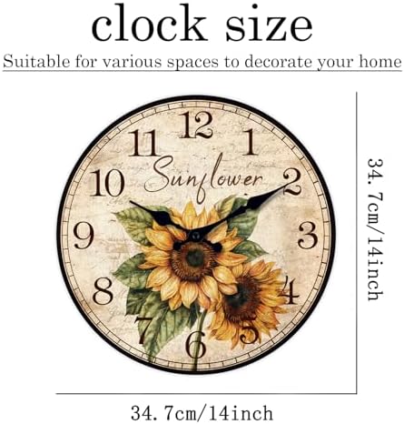 XFM Vintage Sunflower Wall Clock Battery Operated 14 Inch Silent - Image 4