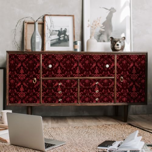 FLFK Gothic Wallpaper Peel and Stick Vintage Red Contact Paper 16" x 64" - Image 2