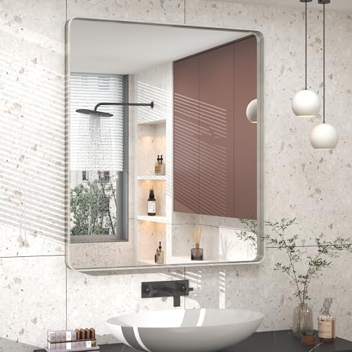 30x36 Inch Brushed Silver Bathroom Mirror by CHARMOR