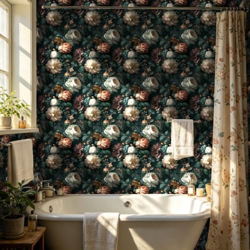 BOKEBEVE Vintage Floral Wallpaper Peel and Stick Black Design 17.5 x 118In - Image 3