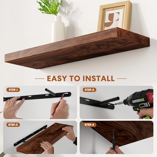 Organic Wavy Edge Floating Shelves, Hidden Brackets, 2 Pack 24 in - Image 6