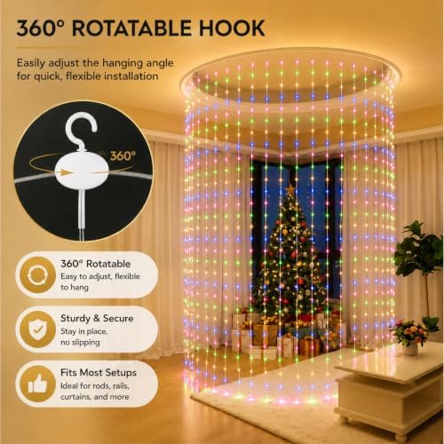 HXWEIYE 300LED Fairy Curtain Lights, 9.8x9.8Ft USB, Tangle-Free - Image 2