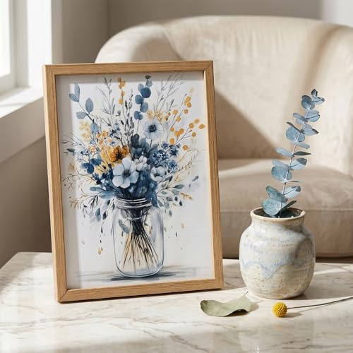REWBKFIM Navy Blue Floral Canvas Wall Art Watercolor Botanical Bouquet in Mason - Image 2