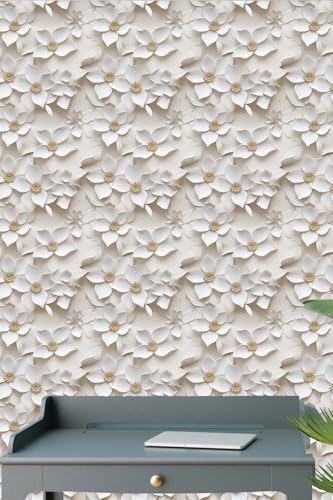Peel and Stick Wallpaper Cream White Floral Feature - Image 6