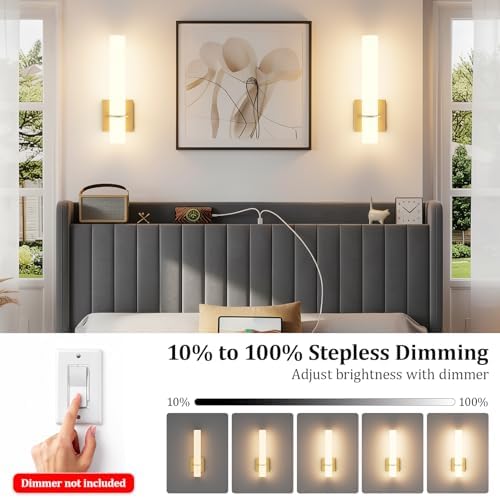 Hardwired Gold Wall Sconces Set of Two, Indoor Wall Light - Image 3