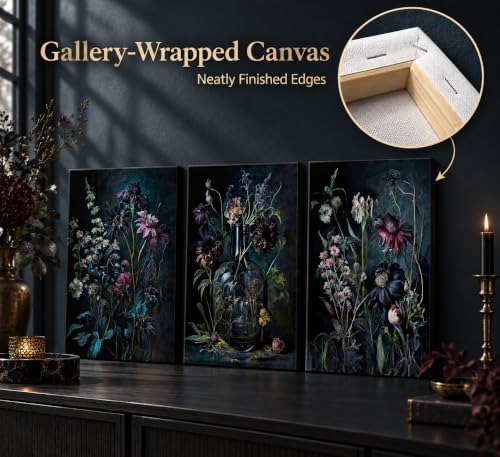 hijyord 3 Pcs Dark Academia Floral Canvas Wall Art 12x16in - Image 6