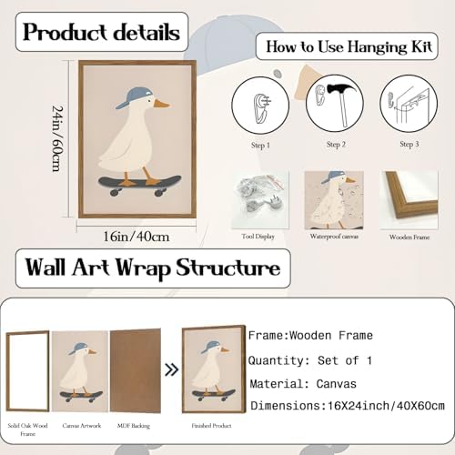 Cute Goose Wall Art Funny Silly Goose Skateboard Wall Decor Painting Whimsical - Image 4