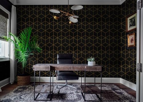 Safiyya 393" x 17.3" Gold and Black Wallpaper Geometric Peel and Stick - Image 6