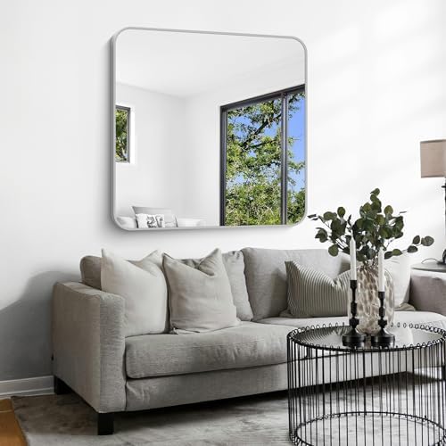 Silver Bathroom Mirror, 42 x 42 Inch Silver Square Mirror, Metal Framed - Image 3