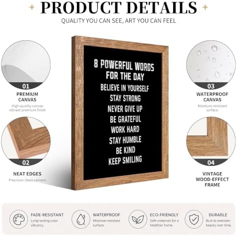 Golden Framed 8 Powerful Words For The Day Motivational Canvas Wall Art - Image 2