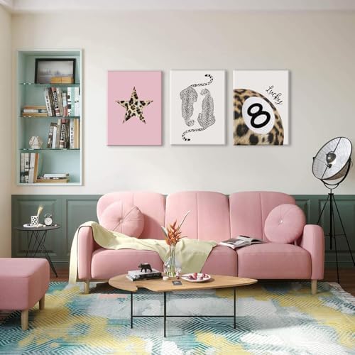 Hwetui Trendy Leopard Canvas Wall Art Set of 3 Funky Lucky 8 Ball Posters - Image 2