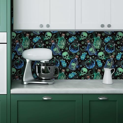 FLFK Peel and Stick Wallpaper, Skulls and Magic Cauldrons - Image 4
