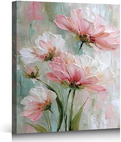 Ship Next Day Pink Floral Wall Art Canvas Prints Abstract Flower Pictures by ZERILYN
