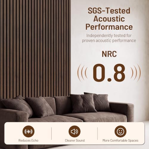 Amsleekey 4-Pack 108″x11″ Acoustic Wood Wall Panels, 8 Hooks, Dark Walnut - Image 6