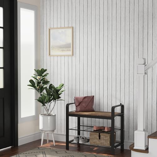VEELIKE Whitewashed Oak Wood Wall Panel Peel and Stick Foam Slat Panels - Image 2