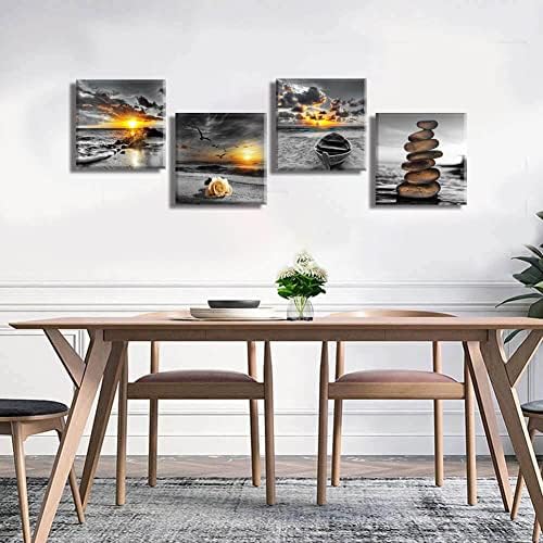 Yxbhhym Black and White Gold Beach Wall Art Ocean Canvas Seascape Prints - Image 4