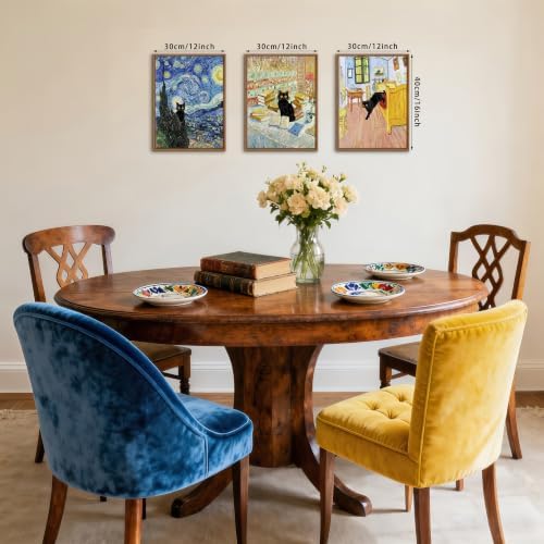 WENGTIAO 3Pcs Funny Black Cat Van Gogh Famous Painting Wall Art 12" x16x3 - Image 4
