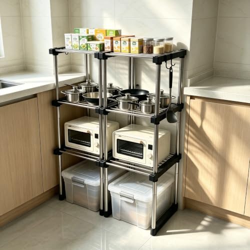 BLULEE Expandable Standing Shelf Unit, Adjustable Storage Rack Black - Image 5