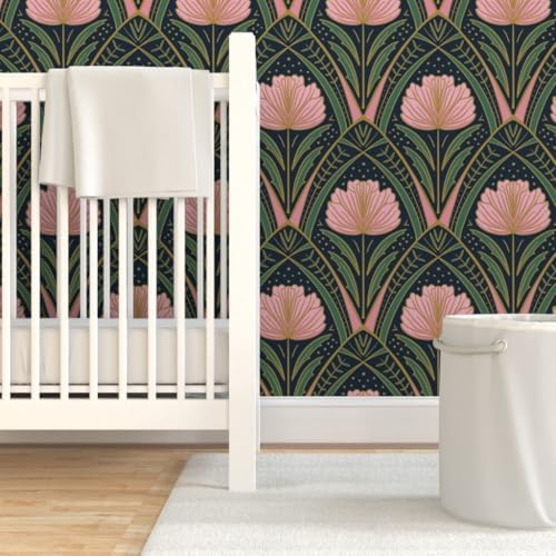 Spoonflower Art Deco Peony Dark Peel and Stick Wallpaper - Image 6