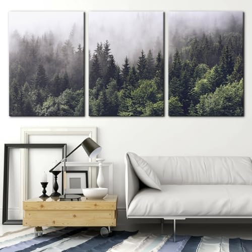 Pacimo Canvas Wall Art Fog Over Pine Tree Forest Nature Wilderness Photography - Image 2