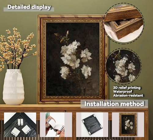 xikafou 3D Textured Canvas Wall Art, Vintage Carved Gold Frame - Image 3