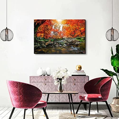 Waterfall Wall Art Sunset Nature River Landscape Picture Bedroom Decor 24x36" - Image 3