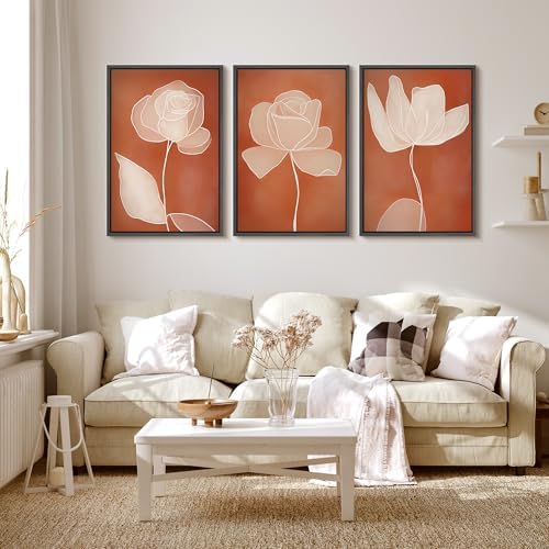 MUDECOR Framed Canvas Print Wall Art Terracotta Abstract Rose Line Art Burnt - Image 2