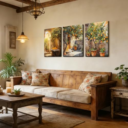 RZIGERNO 3 Pcs Orange Tree Canvas Wall Art Mediterranean Courtyard Lemon - Image 2