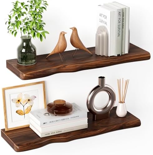 Organic Wavy Edge Floating Shelves, Hidden Brackets, 2 Pack 24 in by Unknown