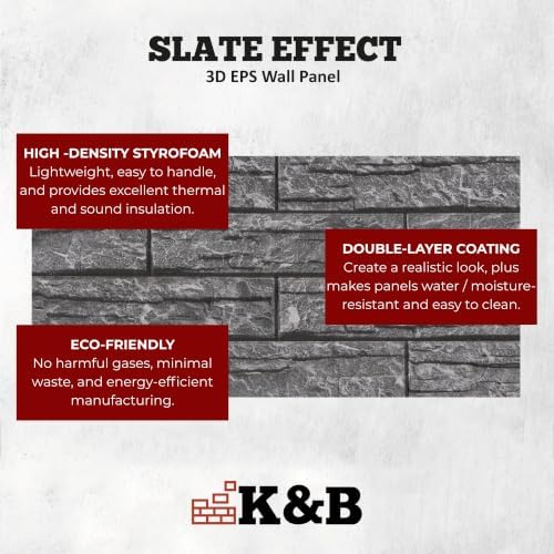 K&B Panels 3D Wall Panels, Slate Effect Styrofoam Wall Panelling Kit, - Image 5