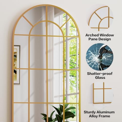 HARRITPURE Arched Full Length Mirror 71"x30" Gold Windowpane Floor Mirror - Image 4