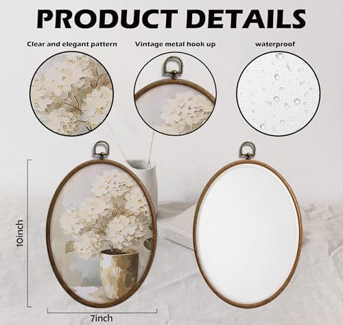 Vintage White Hydrangea Oval Wall Art, Spring Floral Flowers Oval Framed Wall - Image 2