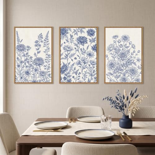 Blue White Chinoiserie Floral Framed Canvas Wall Art-16"x24"x3 - Image 3