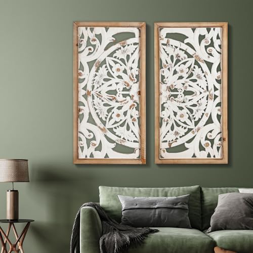 XIAOAIKA Boho Carved Wall Art Panels, Antique Distressed White Finish by XIAOAIKA