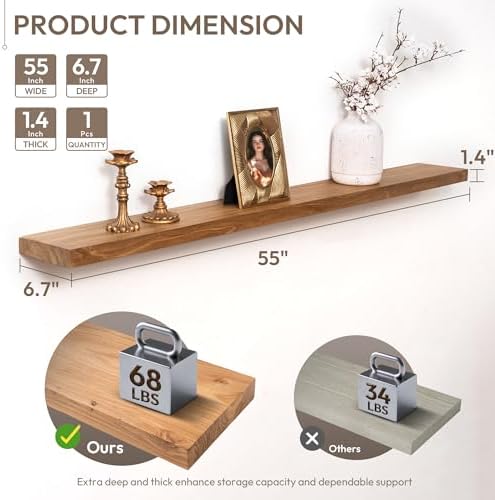 Marsmiles 55in Long Wood Floating Shelves - Image 3