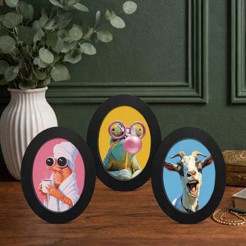3Pcs Funny Cute Animal Oval Wall Art Framed Whimsical Modern Decor - Image 4