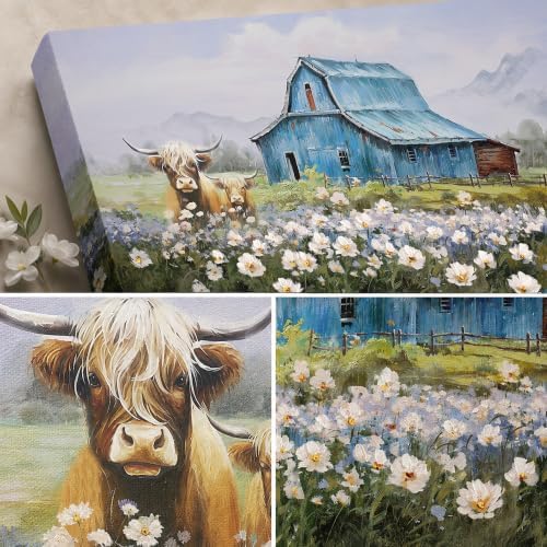 Anolyfi Farmhouse Highland Cow Canvas Wall Art - Image 5