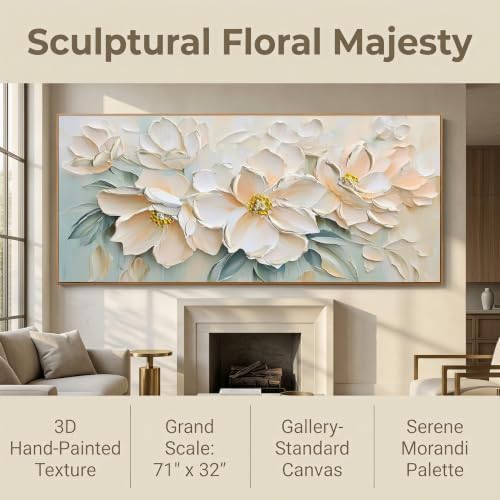 Anolyfi Framed White Floral Canvas Wall Art - Image 2
