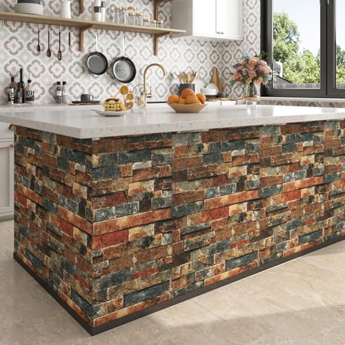 FunStick Vintage Faux Brick Wallpaper Peel and Stick 3D Textured Squares Brown - Image 5