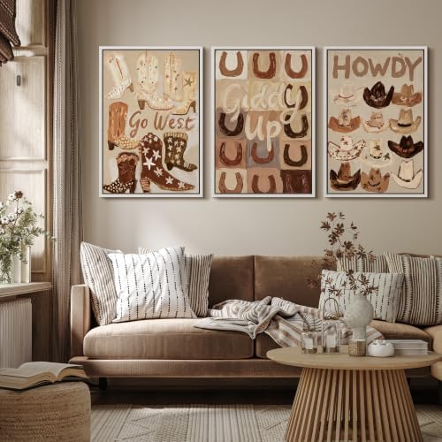 MUDECOR Framed Canvas Print Wall Art Set Western Boots Hats - Image 4