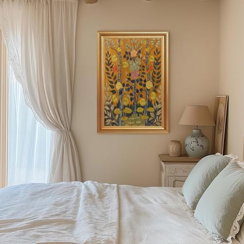 EJPFOGV Art Nouveau Botanical Framed Wall Art on Orange Background 16x24 in - Image 2