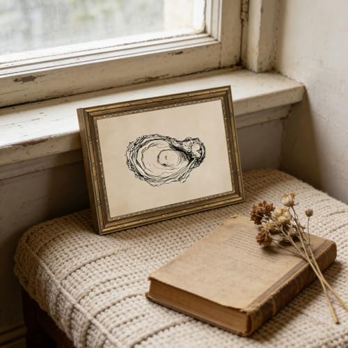 Gold Framed Wall Art Vintage Oyster Shell Sketch Wall Art Rustic Kitchen - Image 5